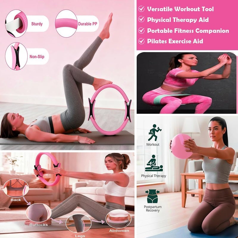 ENERACES Pilates Ring Set with 14-Inch Magic Circle, Exercise Ball & 6 Resistance Bands - Complete Home Workout Equipment for Core Strength, Toning and Flexibility - Ideal Fitness Gift for Women and Men - Image 5